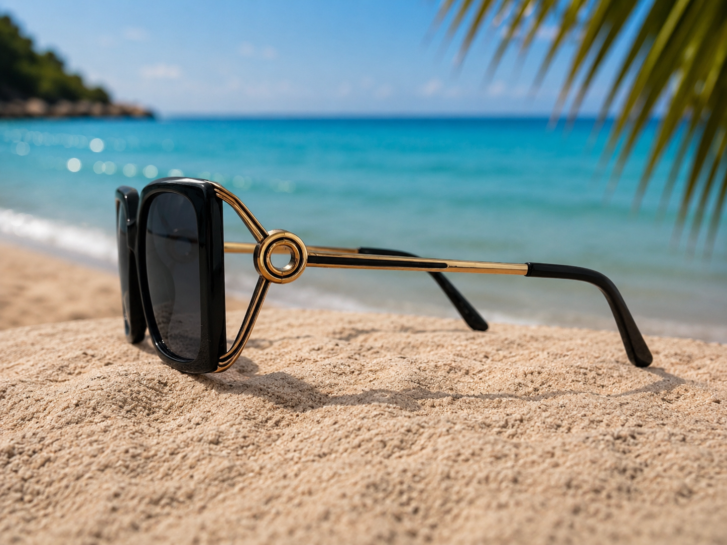 Lunettes de soleil Onyx - Monture carrée oversize noire et détails dorés
