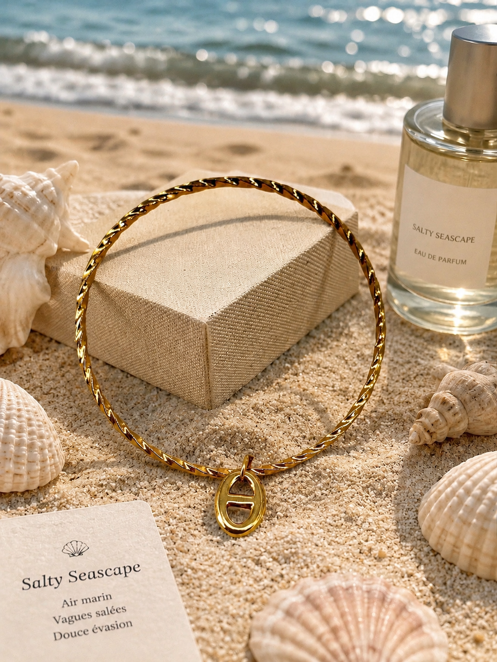 Bracelet jonc Marina en acier inoxydable doré - charm inspiration maille marine
