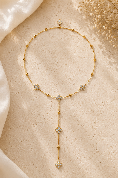 Collier de dos Célestine - Acier inoxydable doré & fleurs scintillantes