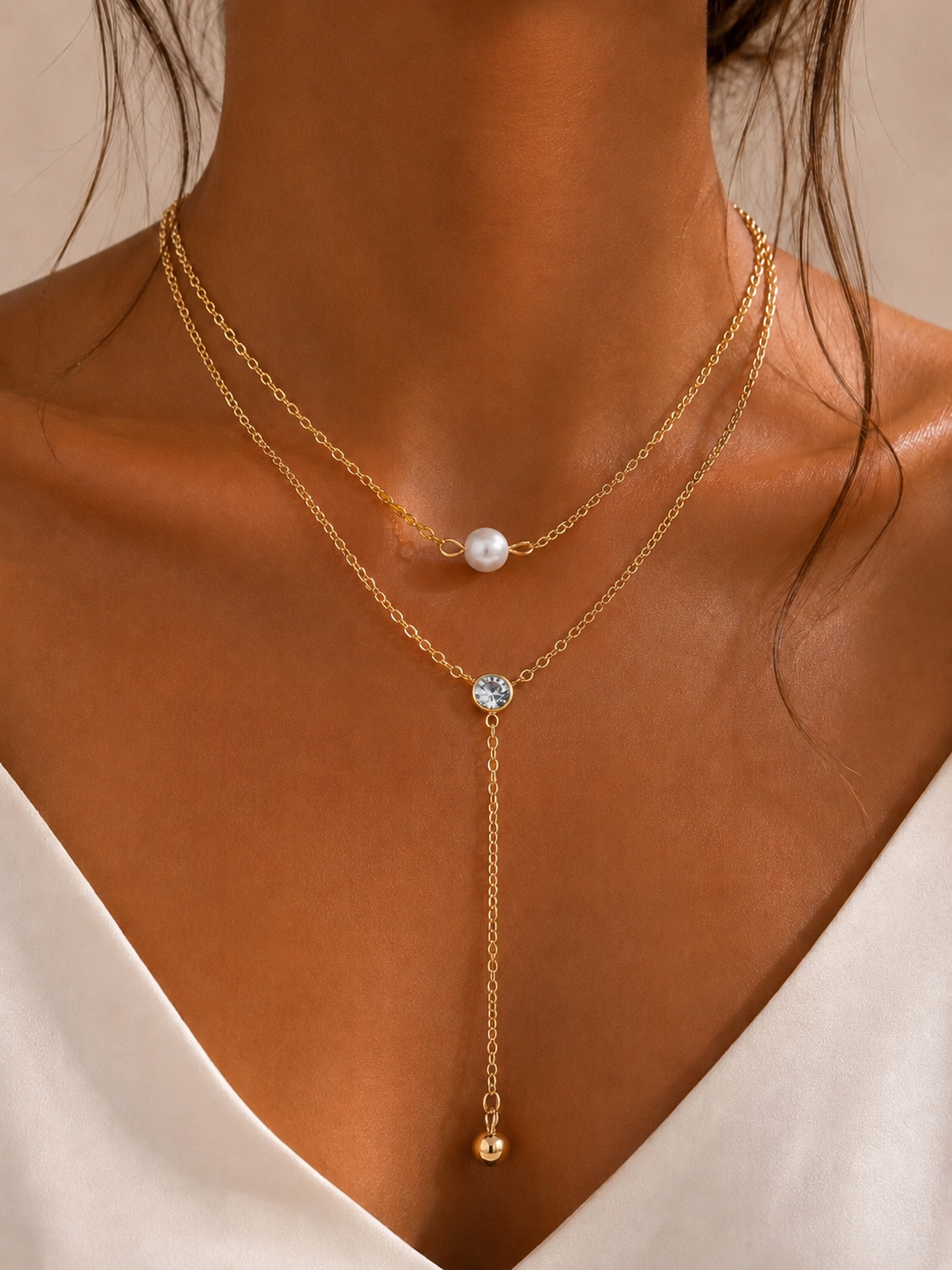 ✨ Collier double rang & pendentif perlé Élégance – Élégance minimaliste ✨