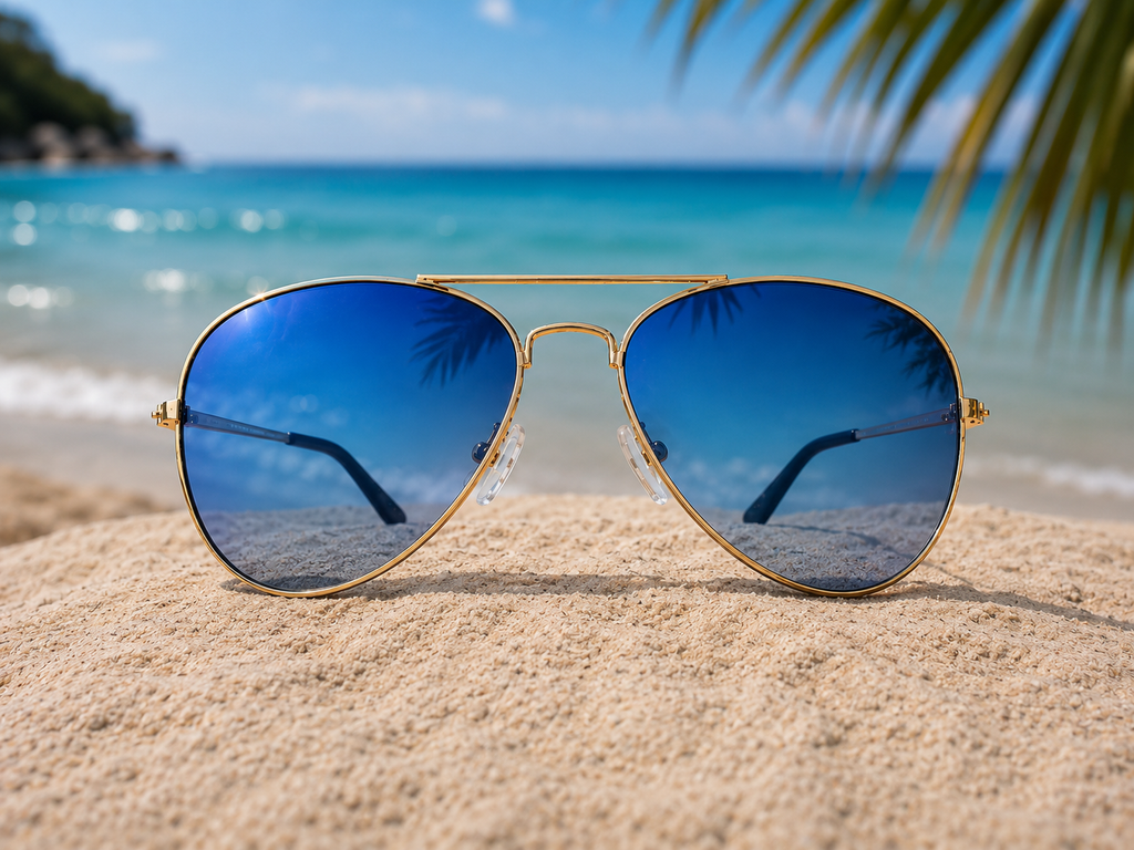 Lunettes de soleil Oceana - Style aviateur doré et verres miroir bleus