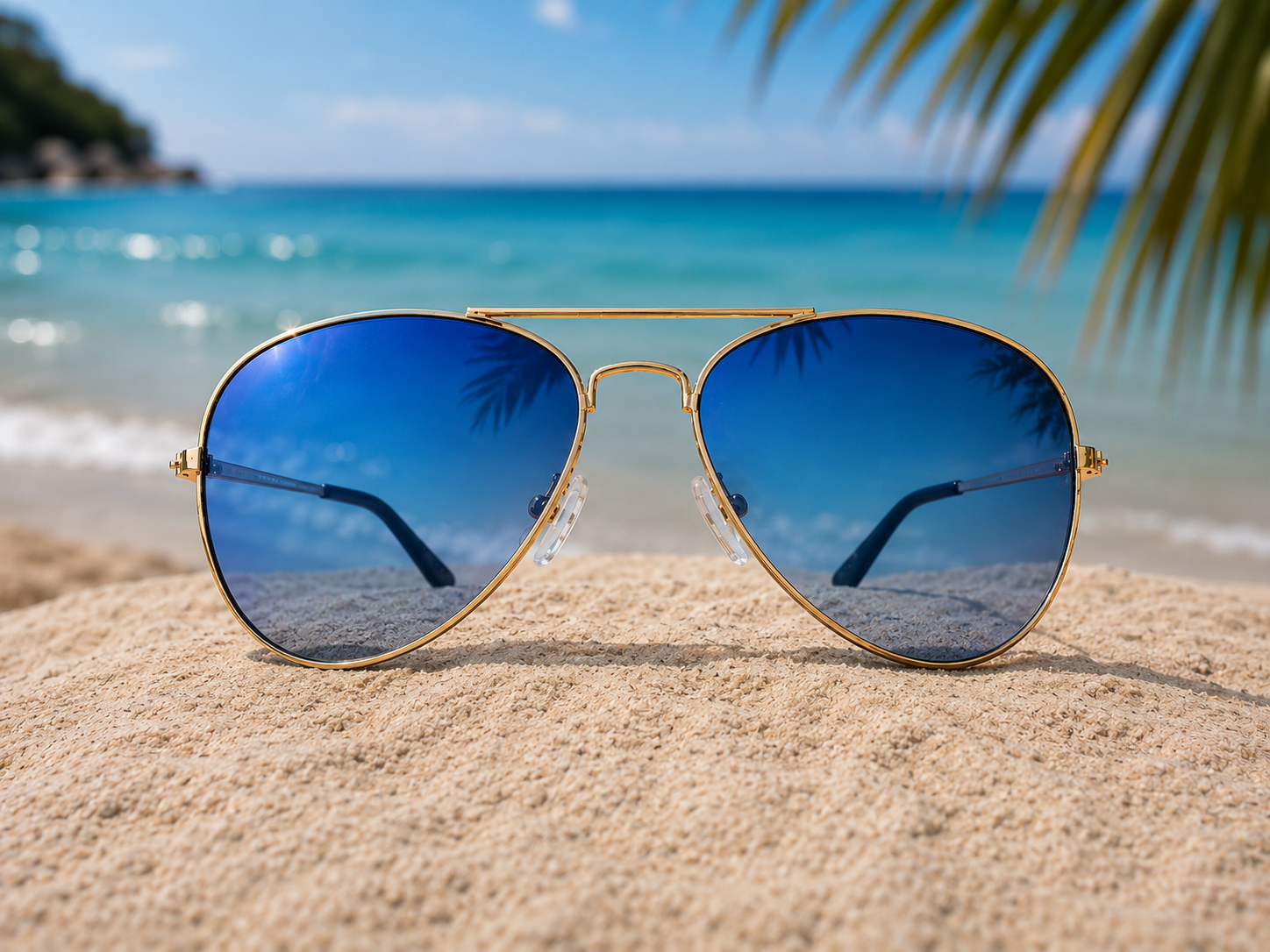 Lunettes de soleil Oceana - Style aviateur doré et verres miroir bleus