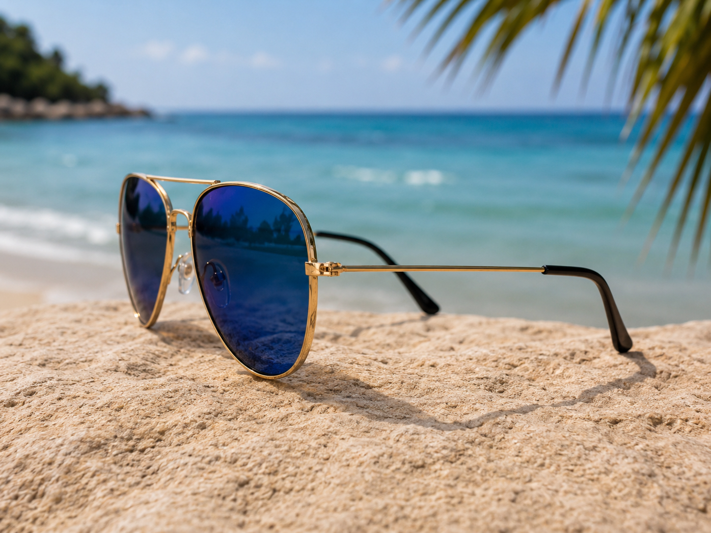 Lunettes de soleil Oceana - Style aviateur doré et verres miroir bleus