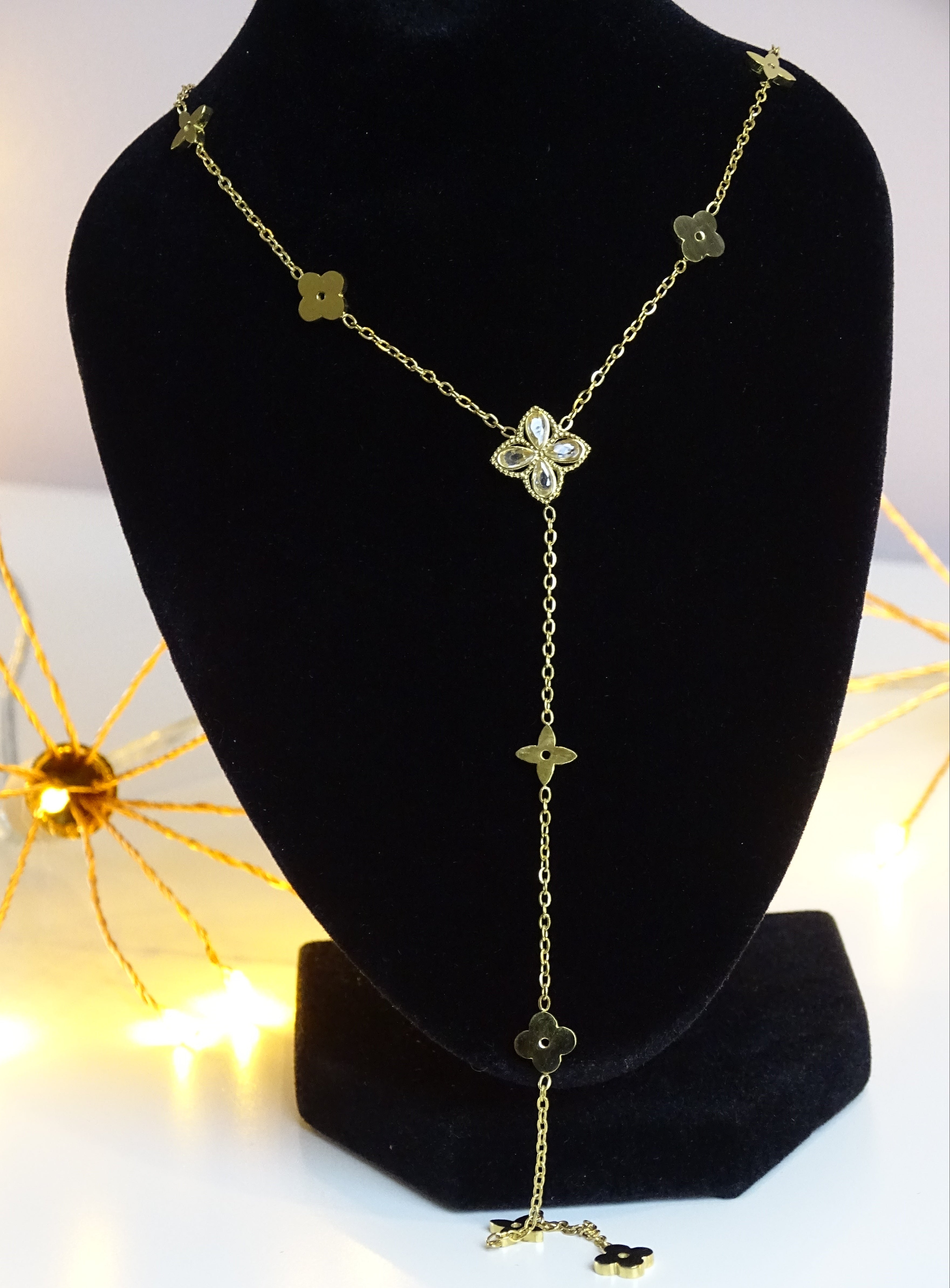 Collier Trèfle en Acier Inoxydable & Zircon