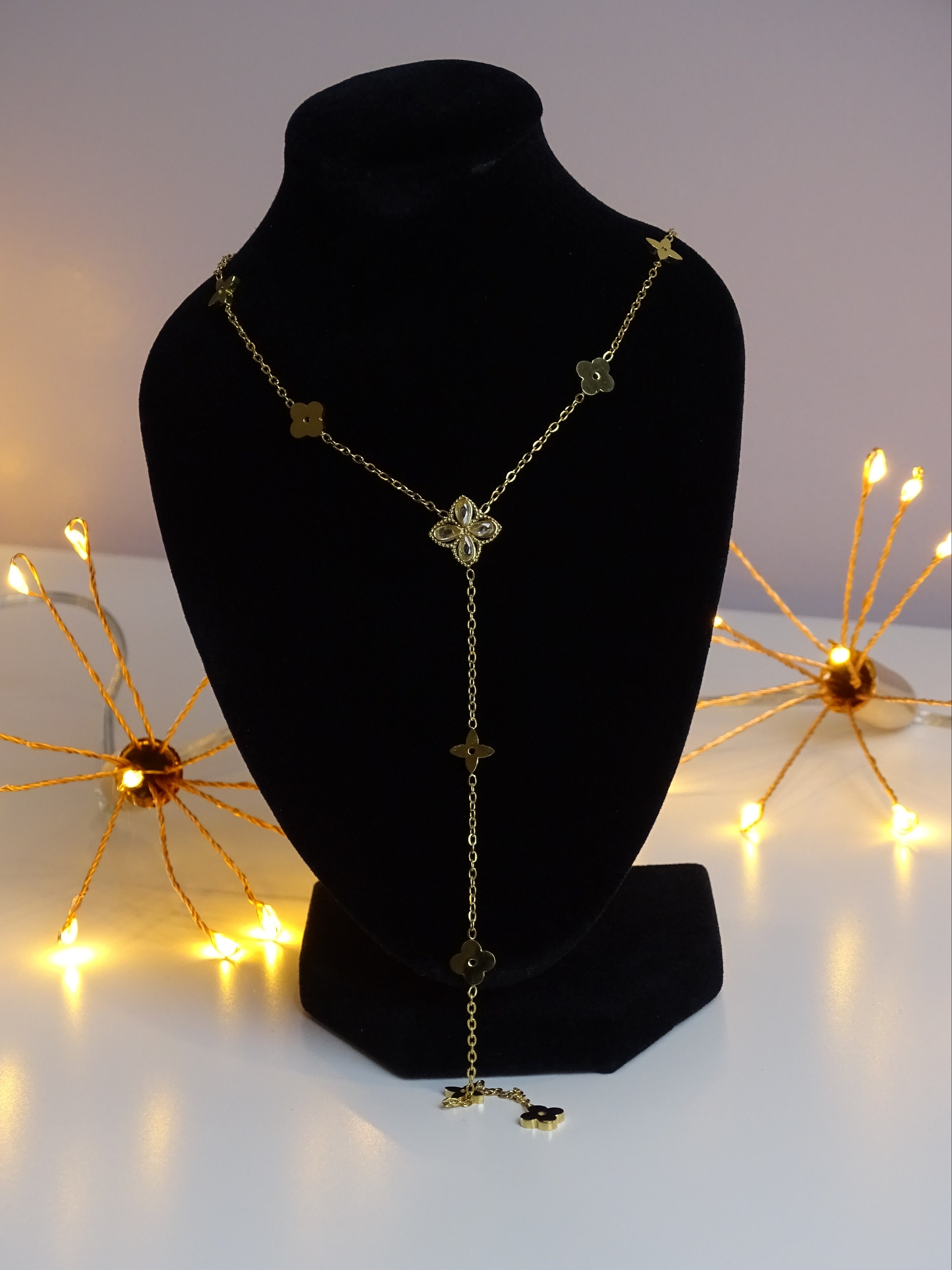 Collier Trèfle en Acier Inoxydable & Zircon