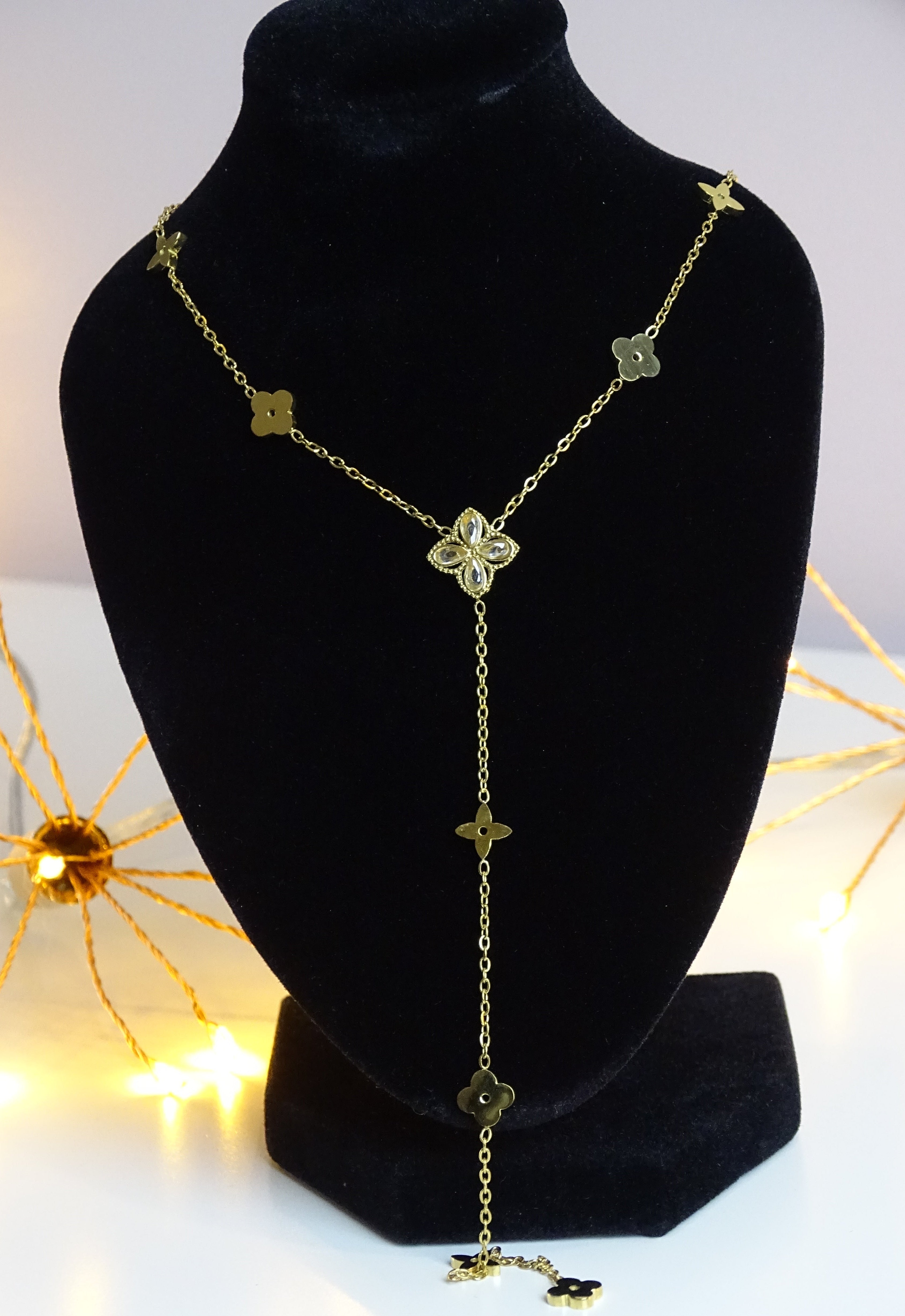 Collier Trèfle en Acier Inoxydable & Zircon