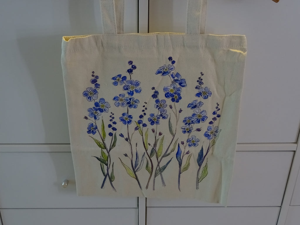 ✨ Tote bag en toile imprimé fleurs champêtres – Douceur florale • Myosotis✨