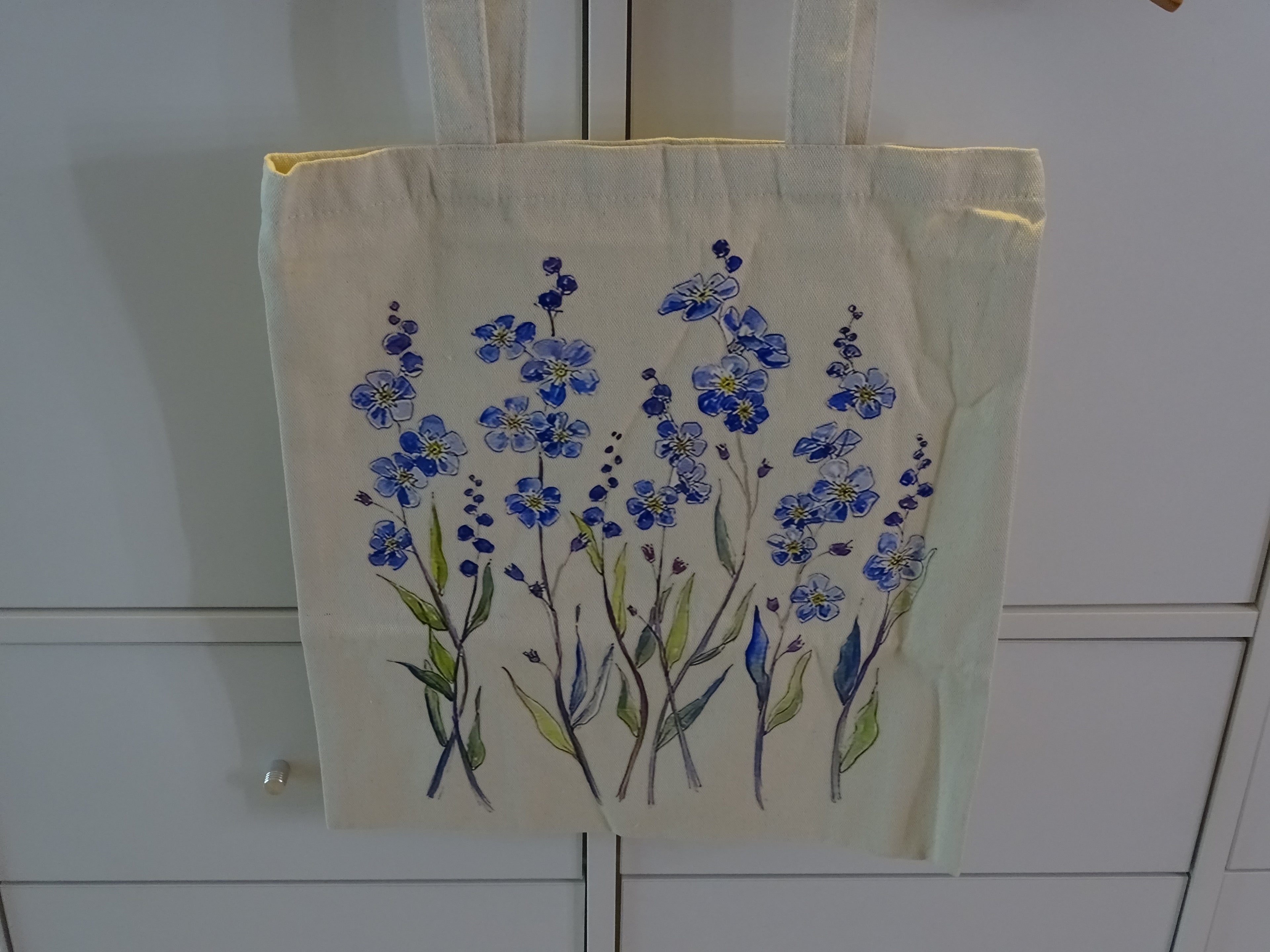 ✨ Tote bag en toile imprimé fleurs champêtres – Douceur florale • Myosotis✨