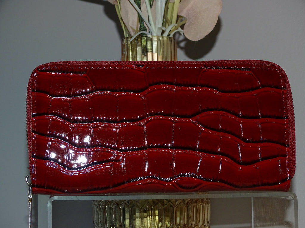 ✨Portefeuille femme zippé effet croco rouge – Style chic et intemporel • Velina✨