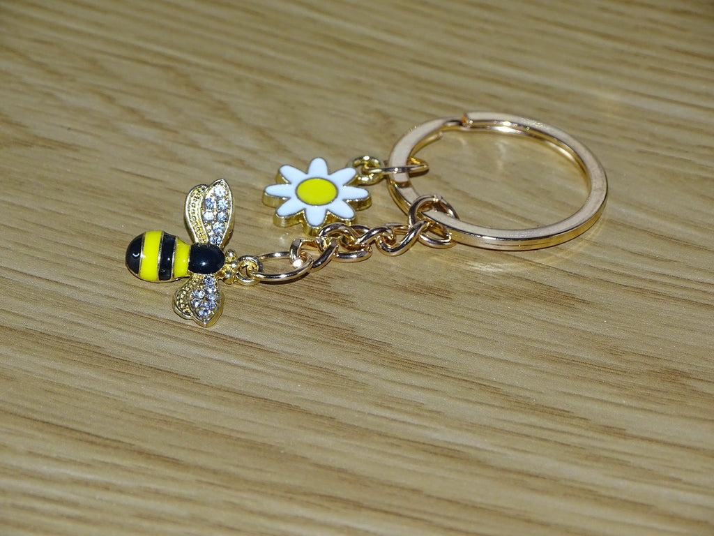 ✨Porte-clés abeille & marguerite doré – Détail fleuri et lumineux • Mélya ✨