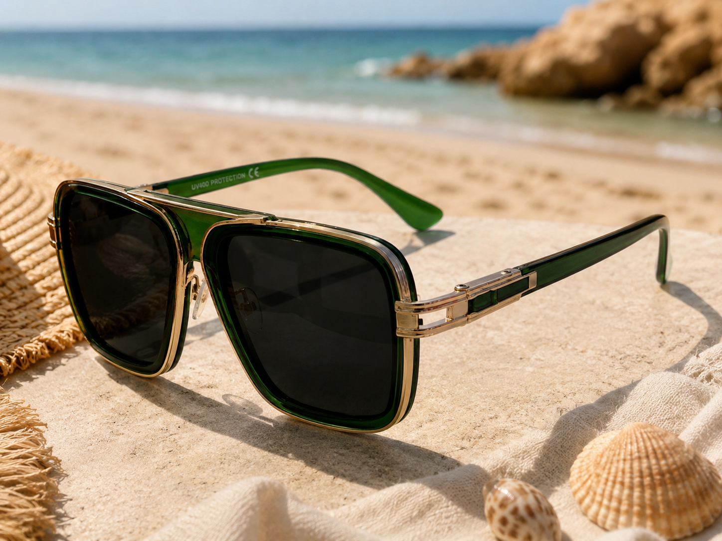 Lunettes de soleil Soléna - Monture carrée oversize vert profond