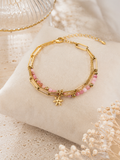 ✨Bracelet doré perles roses & chaîne fine – Élégant et ajustable • Rosya✨