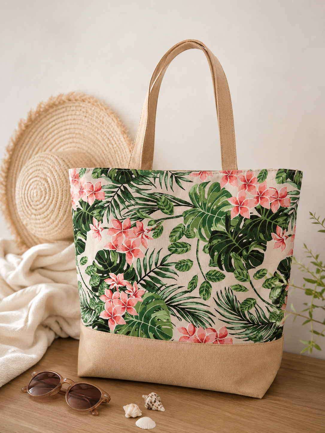 ✨Sac de plage en toile imprimé tropical – Grand format & style estival • Calyra✨