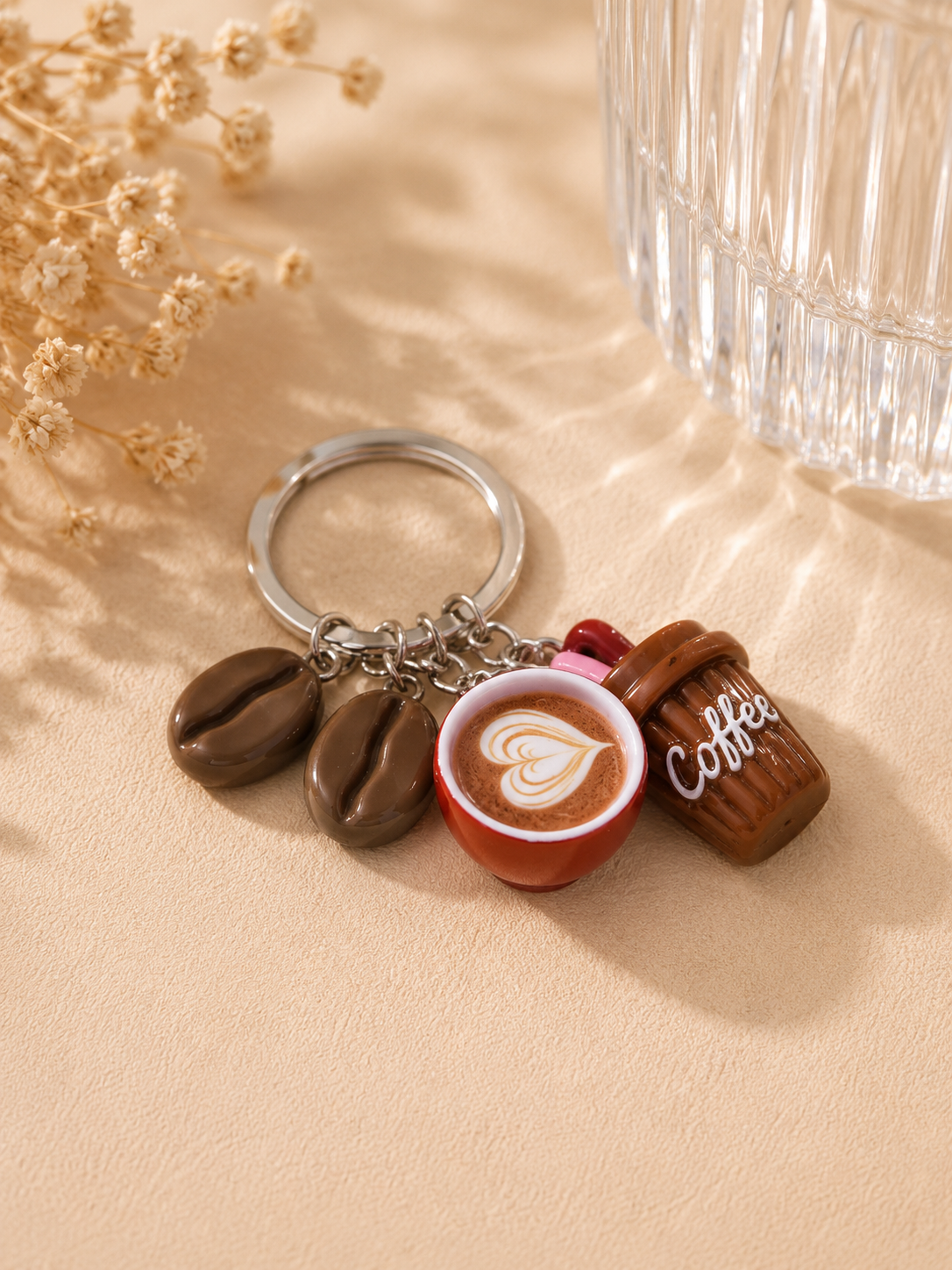 ✨ Porte-clés tasse de café & grains – Esprit gourmand et cosy • Moka ✨