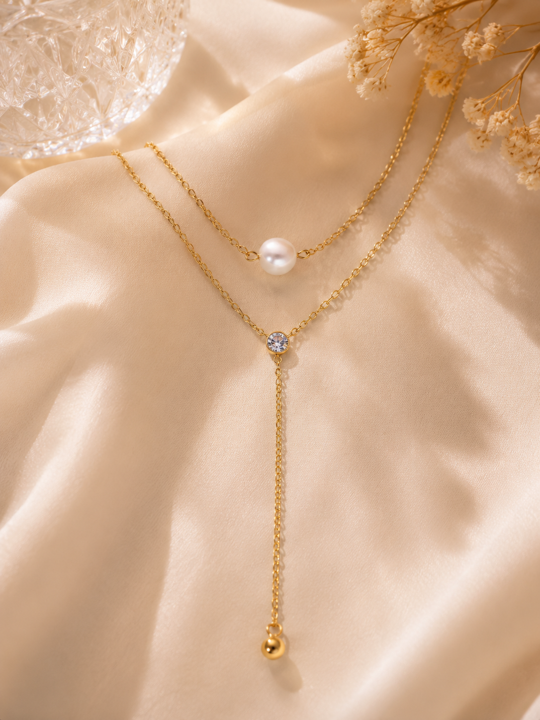 ✨ Collier double rang & pendentif perlé – Élégance minimaliste ✨
