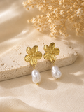 ✨ Boucles d’oreilles fleur & perle – Élégance délicate ✨