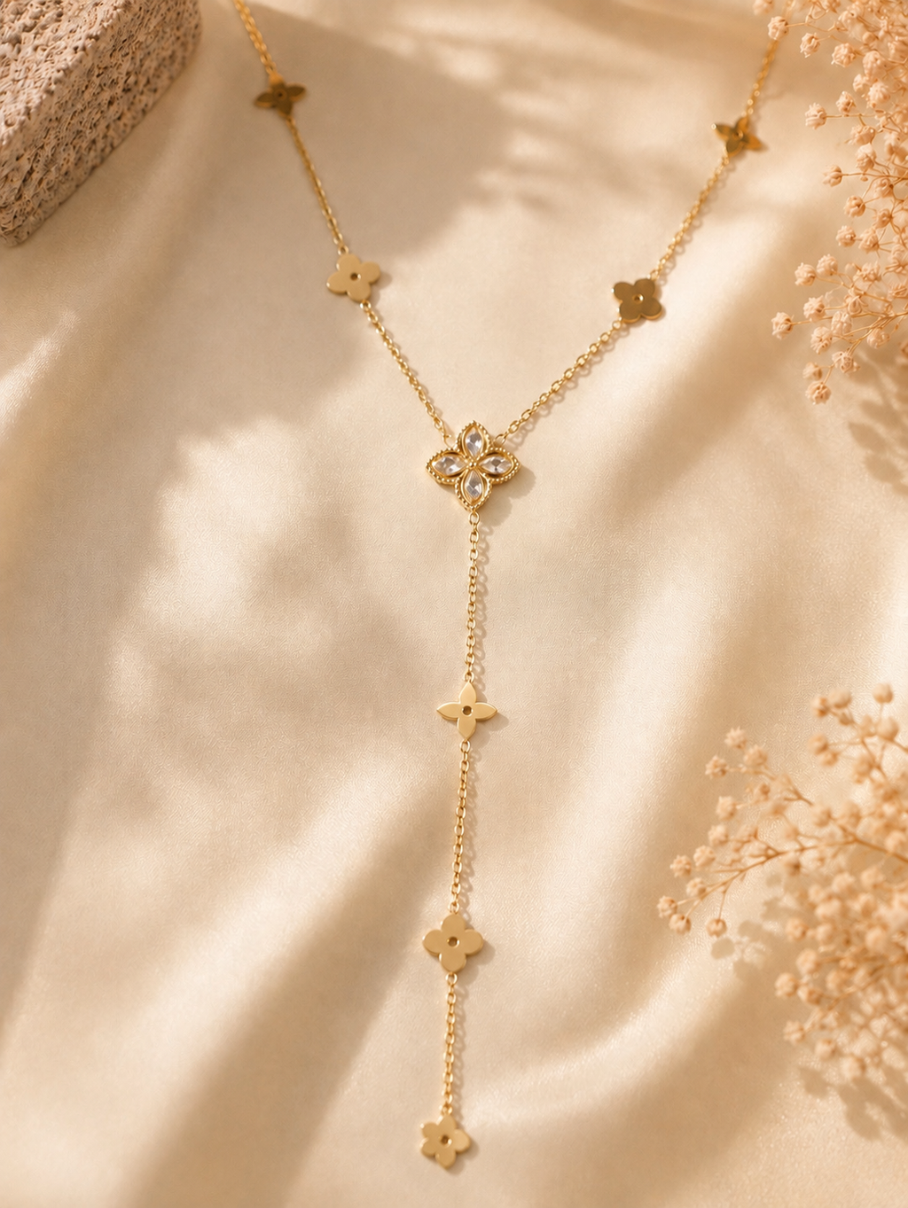 Collier Trèfle en Acier Inoxydable & Zircon