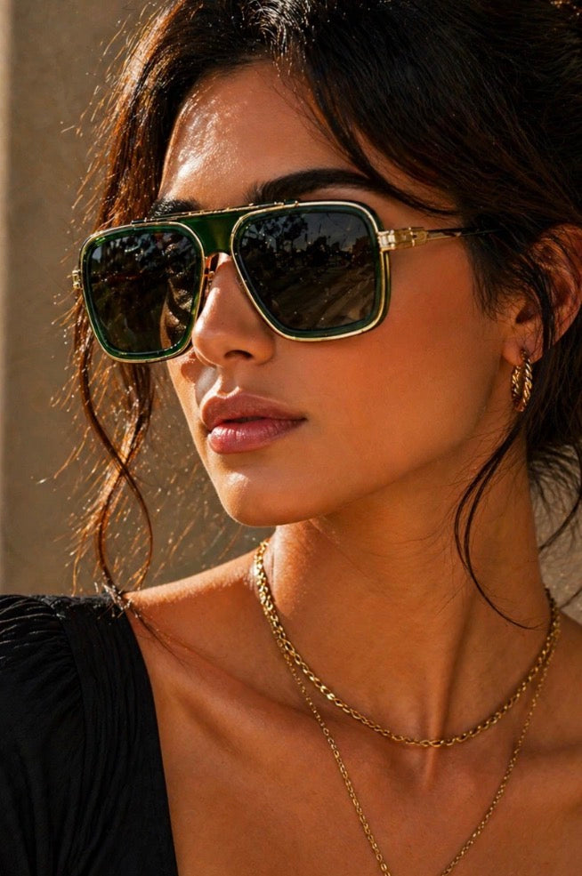 Lunettes de soleil Soléna - Monture carrée oversize vert profond