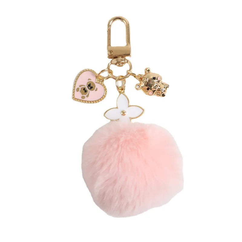 ✨ Porte-clés pompon rose & ourson – Charme doux et tendance • Lunira ✨
