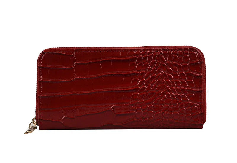 ✨Portefeuille femme zippé effet croco rouge – Style chic et intemporel • Velina✨
