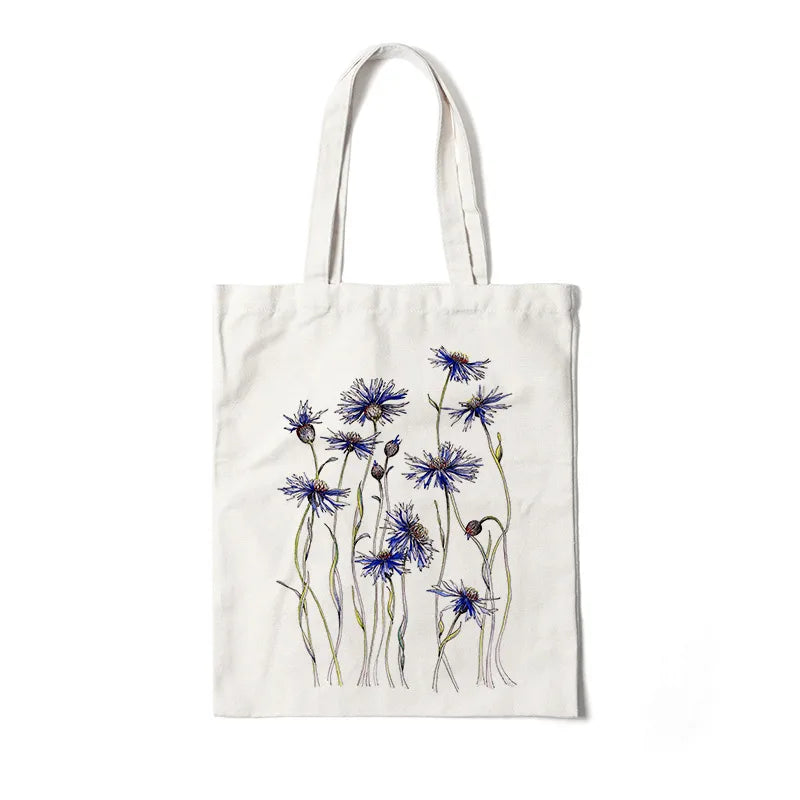 ✨ Tote bag en toile imprimé bleuets – Élégance naturelle • Élia✨