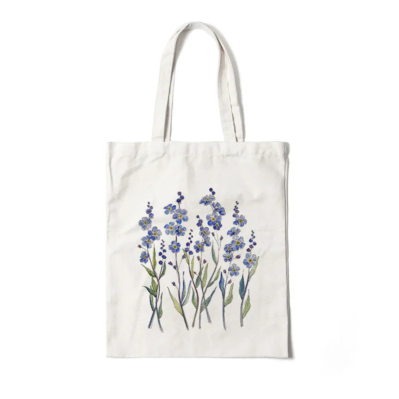 ✨ Tote bag en toile imprimé fleurs champêtres – Douceur florale • Myosotis✨