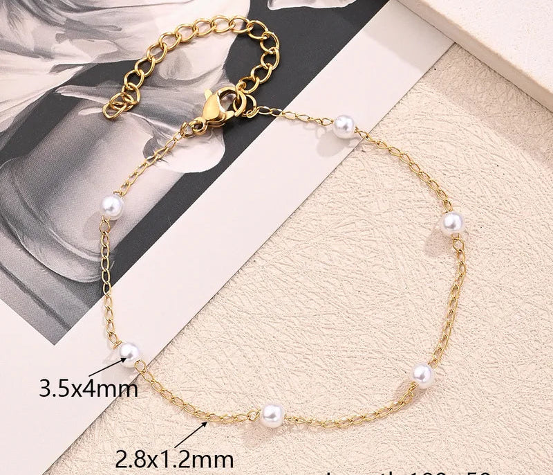✨Bracelet fin en acier inoxydable doré & perles - Élégance délicate  • Élina✨