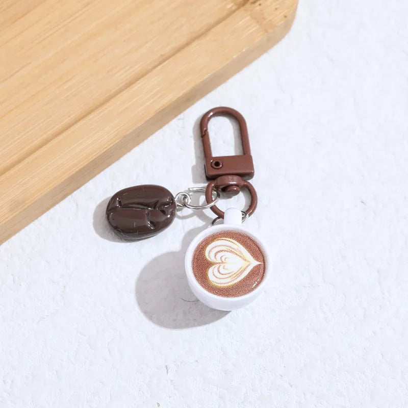 ✨Porte-clés tasse café blanc & grains – Accessoire gourmand et original • Cafféa✨